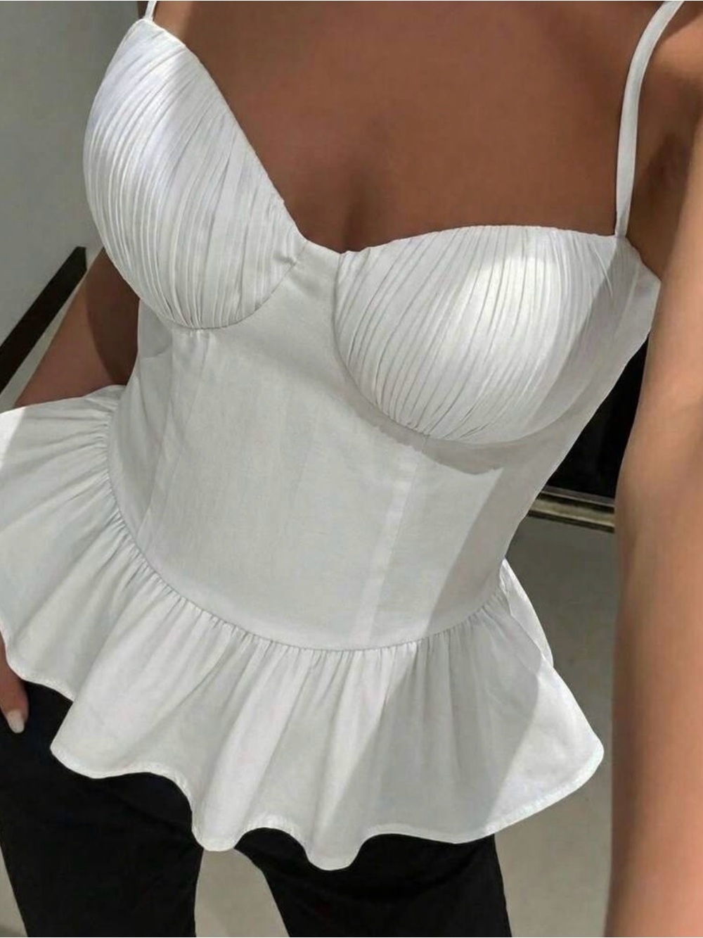 New White Bustier Peplum Cami Top